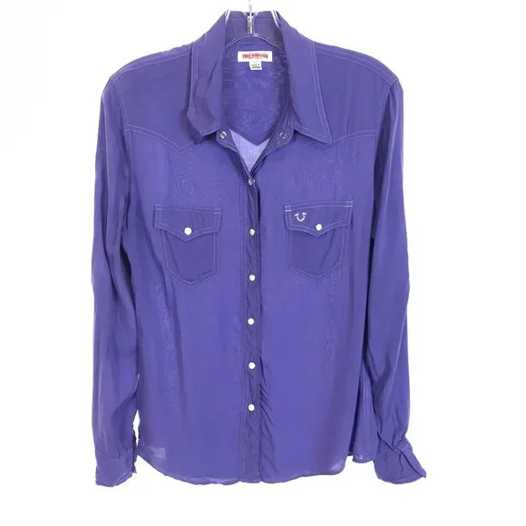 Womens Size Small True Religion Western Pearl Snap Button West Cryst Shirt Top - Picture 1 of 4